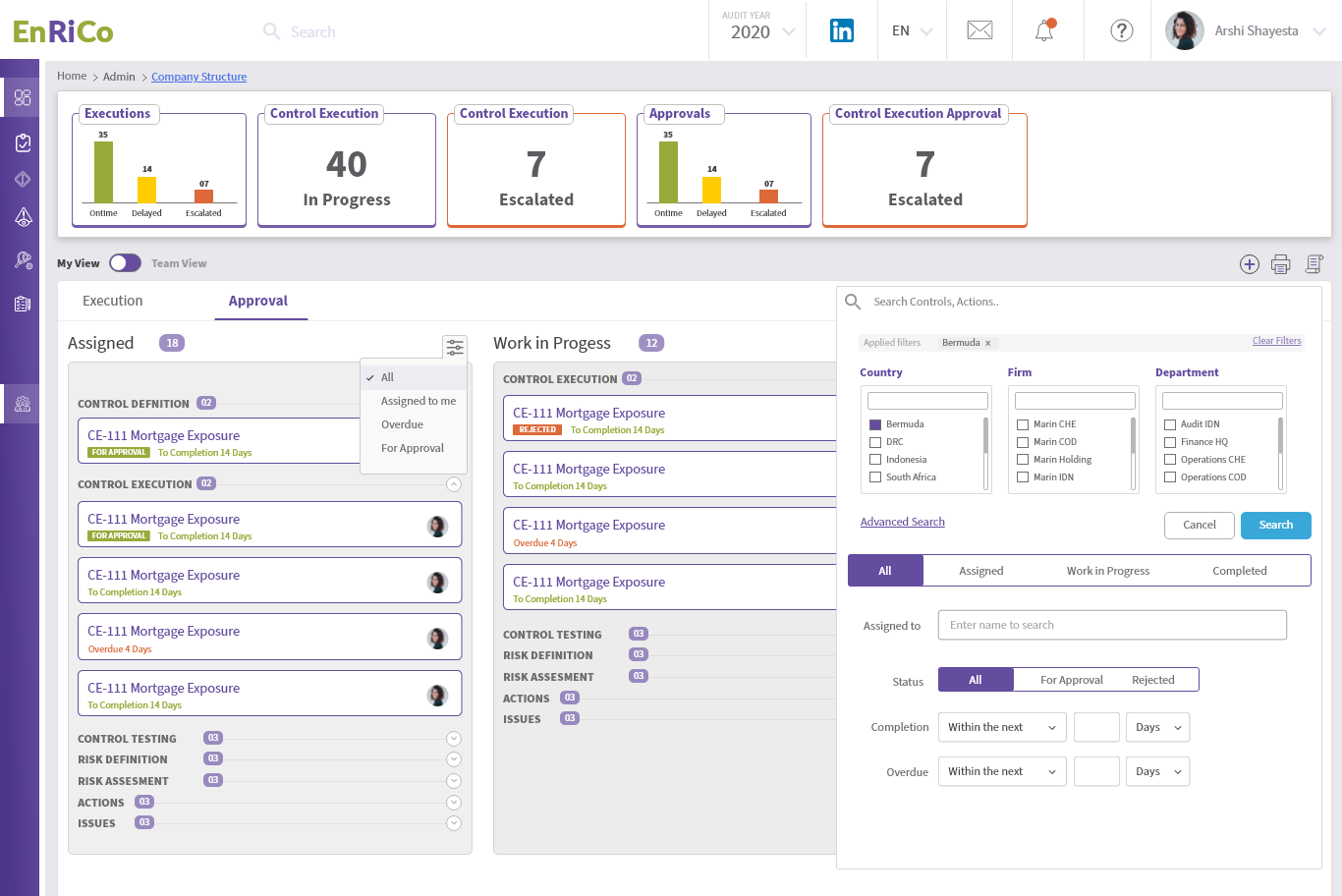 NextGen GRC risk dashboard with heatmap and KRI tiles